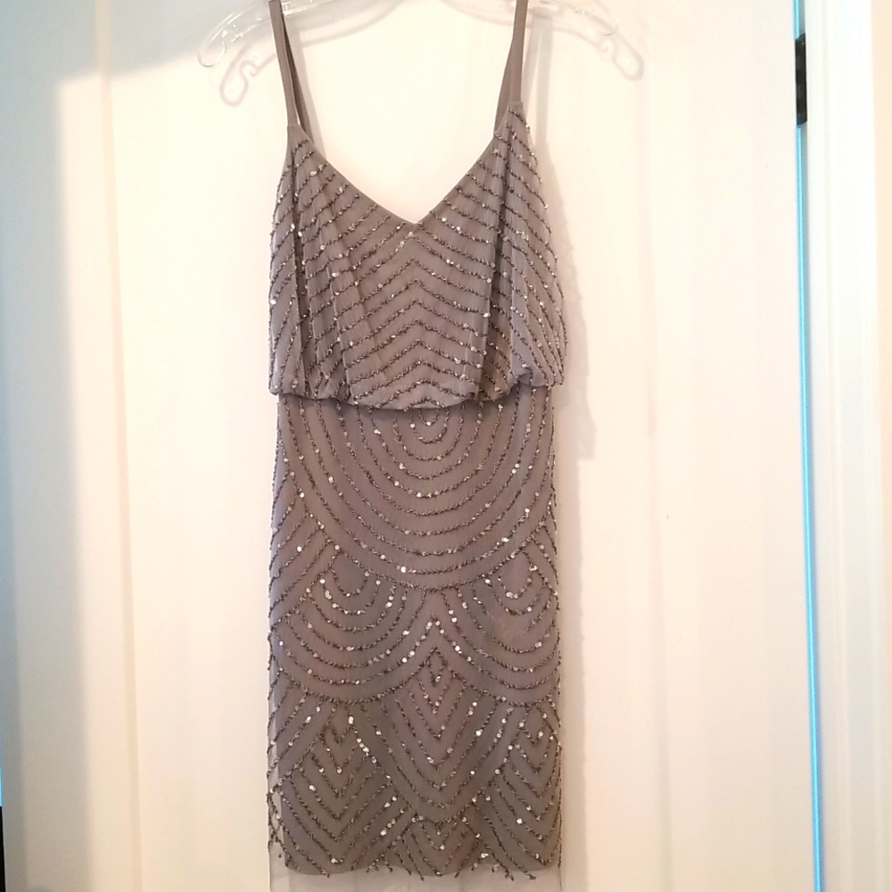 Adrianna Papell Grey Sequined Evening Dress Size 2